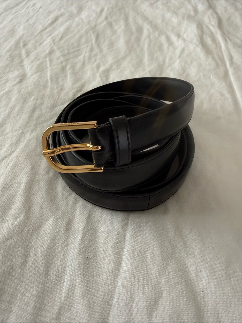 Toteme Black Leather Belt with Gold Buckle